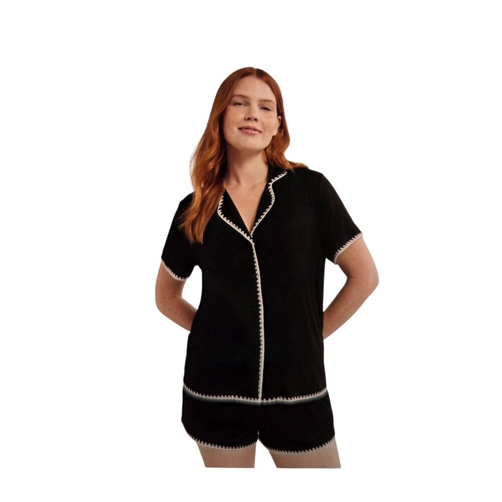 NWT Women’s Short Sleeve Notch Black Pajama Set – Size XS (0-2)